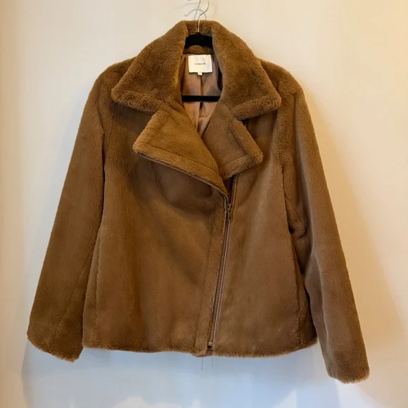 Vince Faux Fur zip moto jacket size Large - Picture 3 of 12
